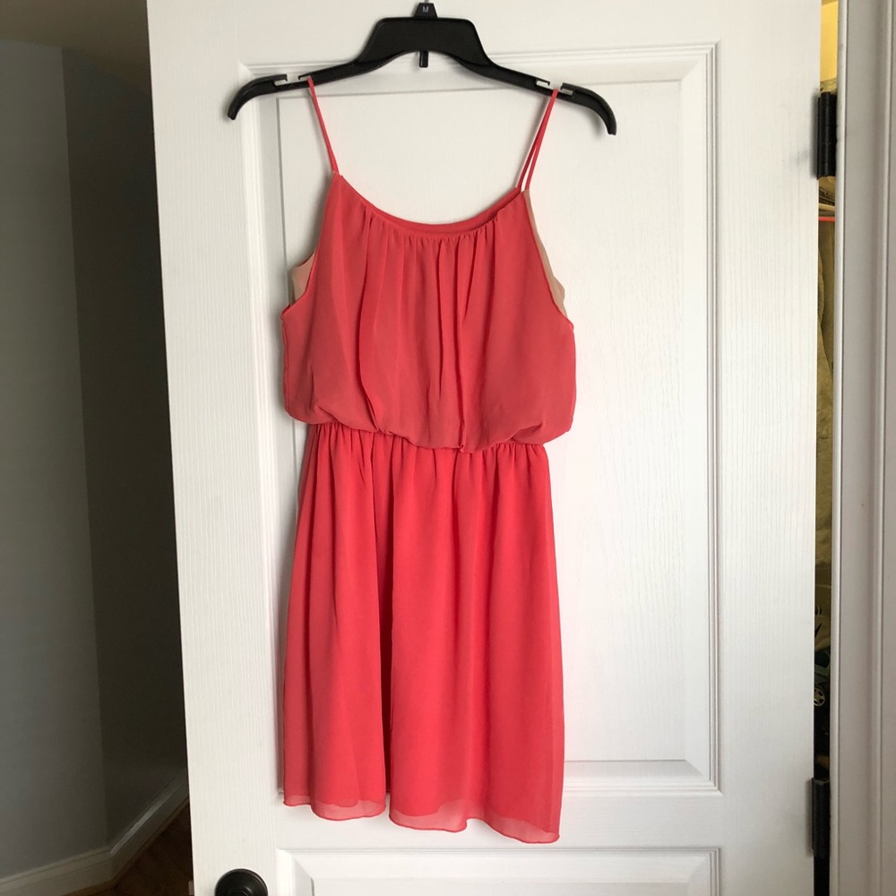 coral colored dress